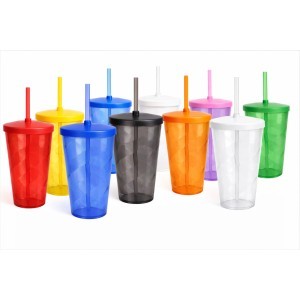 Copo 750 Ml Espiral Com Tampa e Canudo