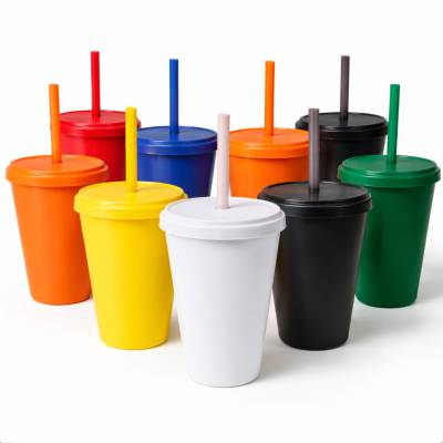 Copo Plástico com Tampa e Canudo 350ml Personalizado