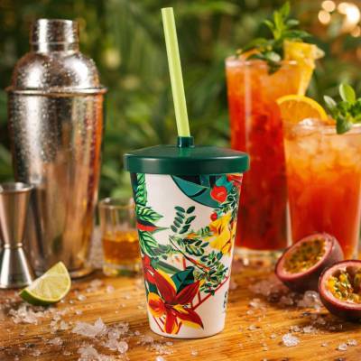Copo Plástico com Tampa e Canudo 450ml Personalizado