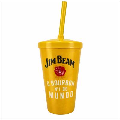Copo Plastico In Mold Label com Tampa e Canudo 550ml
