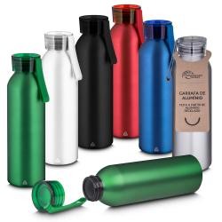 Garrafa de Alumínio 600ml Com Tampa Plástica e Alça Emborrachada Personalizada