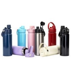 Garrafa Térmica de Aço Inox 600 ml com Canudo e Alça Personalizada