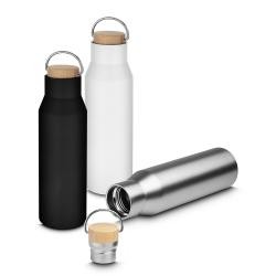 Garrafa Térmica de Aço Inox 600 Ml Com Tampa de Bambu Personalizada