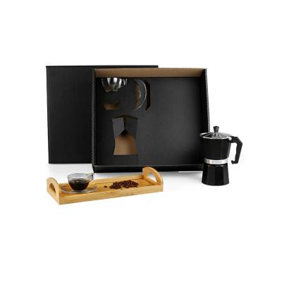 Kit Café com Cafeteira Italiana e Bandeja de Bambu Personalizado