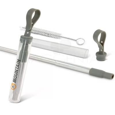 Kit Canudo Inox com Escova e Estojo Personalizado