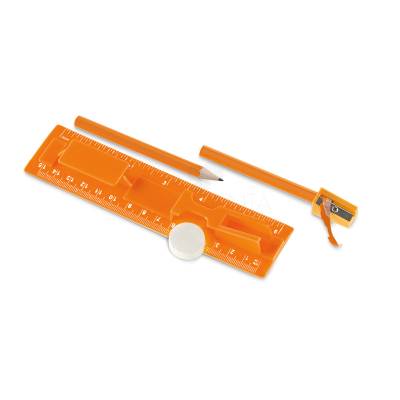 Kit Escritório com Régua de 15 cm, Lápis, Borracha e Apontador Personalizado