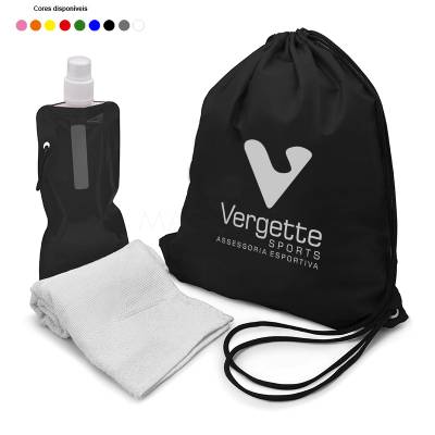 Kit Fitness com Saco, Squeeze e Toalha Personalizado