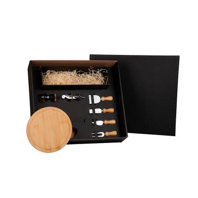 Kit Queijo e Vinho 7 Peças em Bambu Personalizado