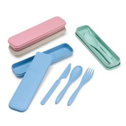 Kit Talheres 3 Peças em Palha de Trigo com Estojo Personalizado