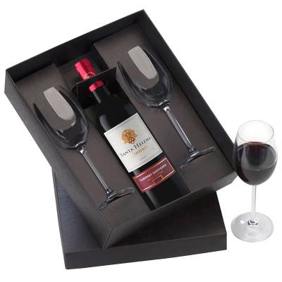 Kit Vinho com Garrafa e Duas Taças Personalizado