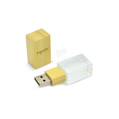 Pen Drive 4GB com Base em Acrílico e Tampa de Bambu Personalizado